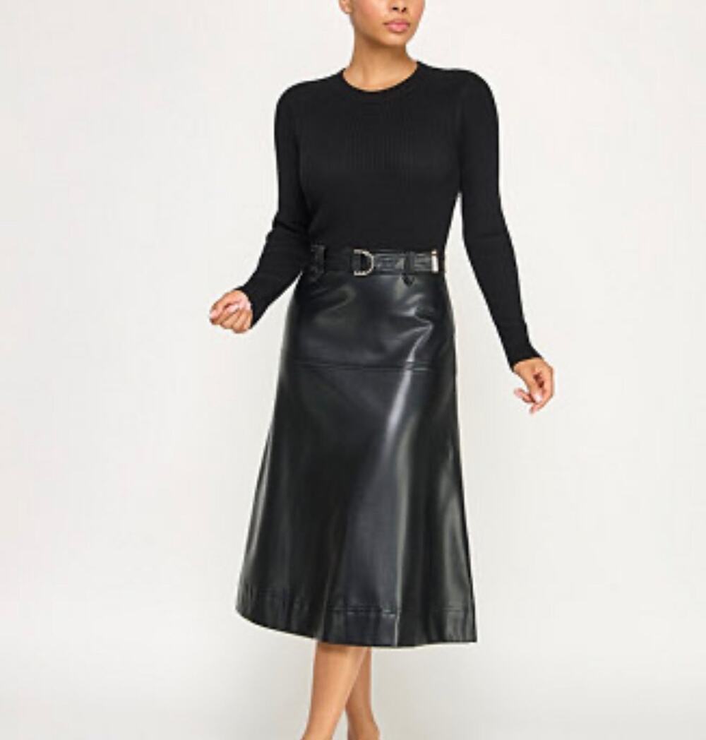 New Invitee faux leather sweater belted dress sz XXS $99